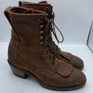 Durango Mens 7.5 D Brown Leather Lace Up Vibram‎ Logger Work Kiltie Boots